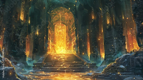 An adventurer enters a dark, mysterious temple