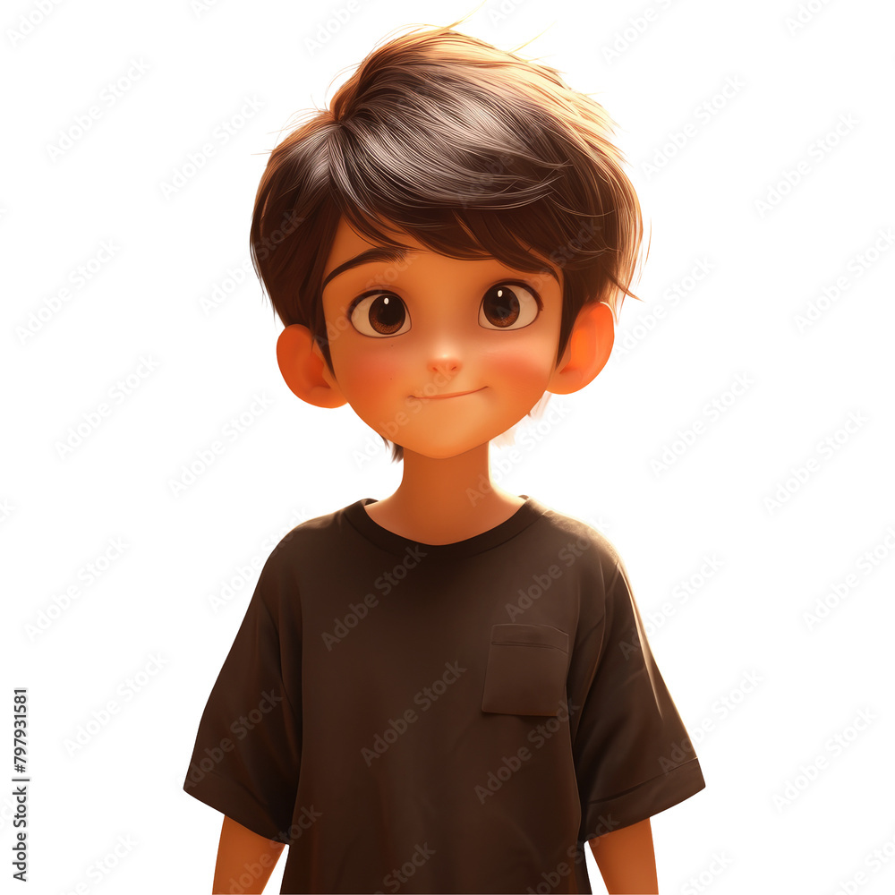 A young humble cartoon character with captivating brown eyes donning a stylish black T shirt stands against a background leaving room for additional content A young humble cartoon character with captivating brown eyes donning a stylish black T shirt stands against a background leaving room for additional content