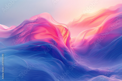 A tranquil abstract piece with soft, flowing vector washes in pastel shades, mimicking a serene landscape,