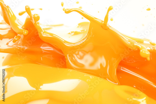 Vivid orange juice splash close up