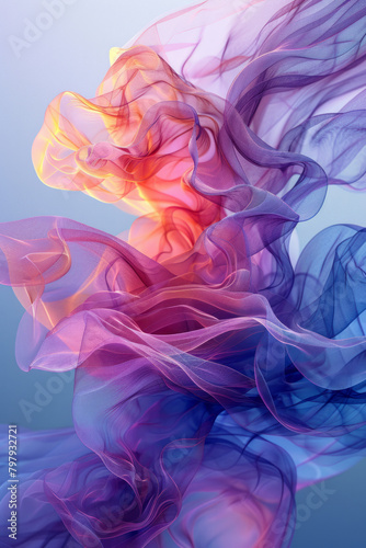 A serene abstract composition using soft, undulating vector lines in a gradient from purple to blue,