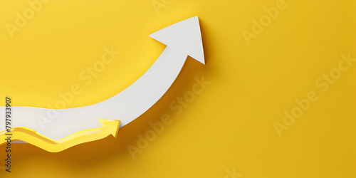 growth right up arrow cutter from solid sheet of yellow background Rising arrow curve pointing up symbol 