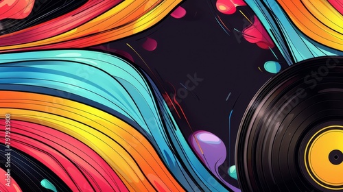 Colourful vinyl records with abstract swirls.