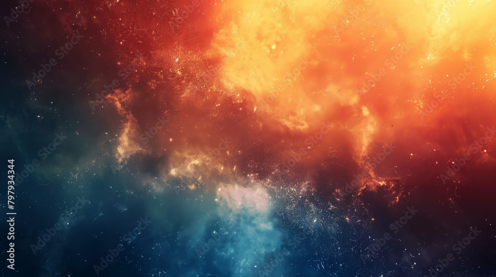A colorful space background with a blue and orange swirl