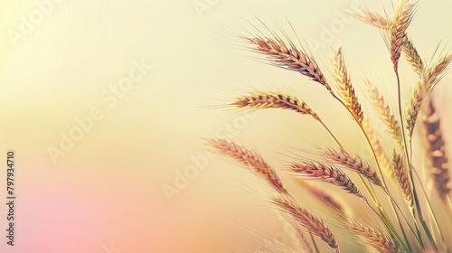 Sun-kissed wheat ears in close-up  highlighting the texture and golden hues.