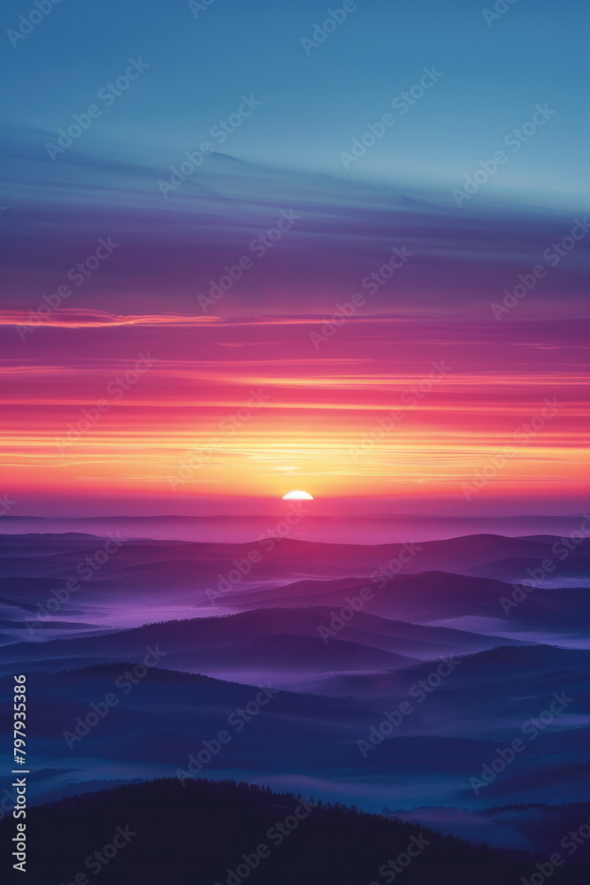 An artistic interpretation of a sunset, where stripes blend seamlessly from warm oranges to dusky purples,