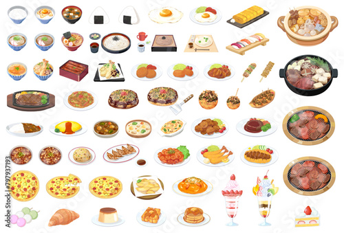 代表的な料理・食べ物のセットイラスト