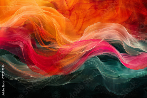 An abstract piece with randomized stripes of varying thickness and color, creating an unpredictable rhythmic flow, photo