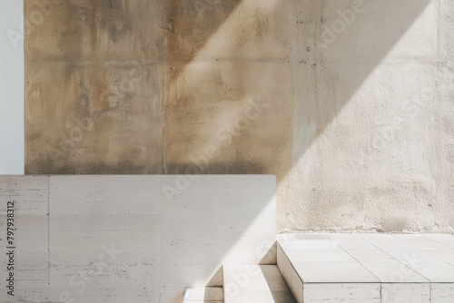 The interplay of shadows and light on a concrete wall creates a minimalist and serene architectural detail.