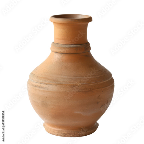 Simple clay vase without ornaments isolate on transparent png.