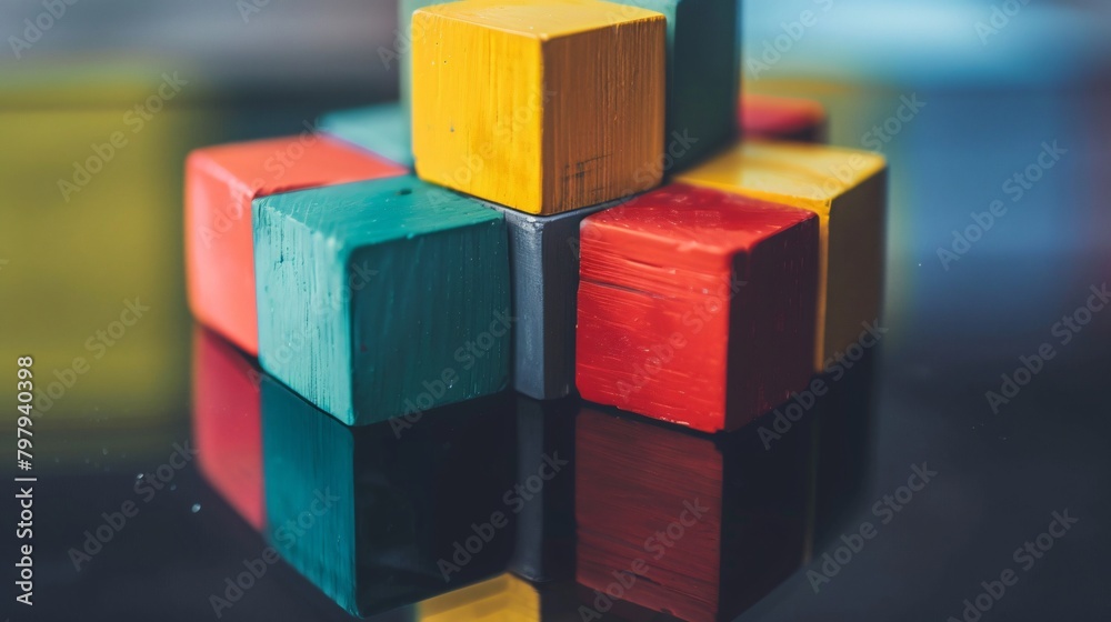 Closeup view of beautifully arranged colorful cubes on a table Closeup view of beautifully arranged colorful cubes on a table