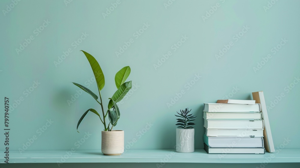 Notebooks and books arranged in minimalist style on a table