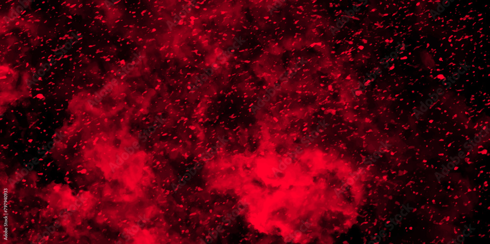 Abstract dynamic particles with soft Red clouds on dark background. Defocused Lights and Dust Particles. Watercolor wash aqua painted texture grungy design.	