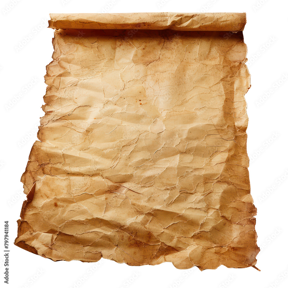 Old empty paper isolate on transparent png.