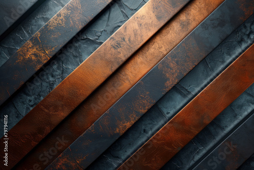 A sophisticated design with copper stripes alternating between matte and shiny finishes on a dark brown background,