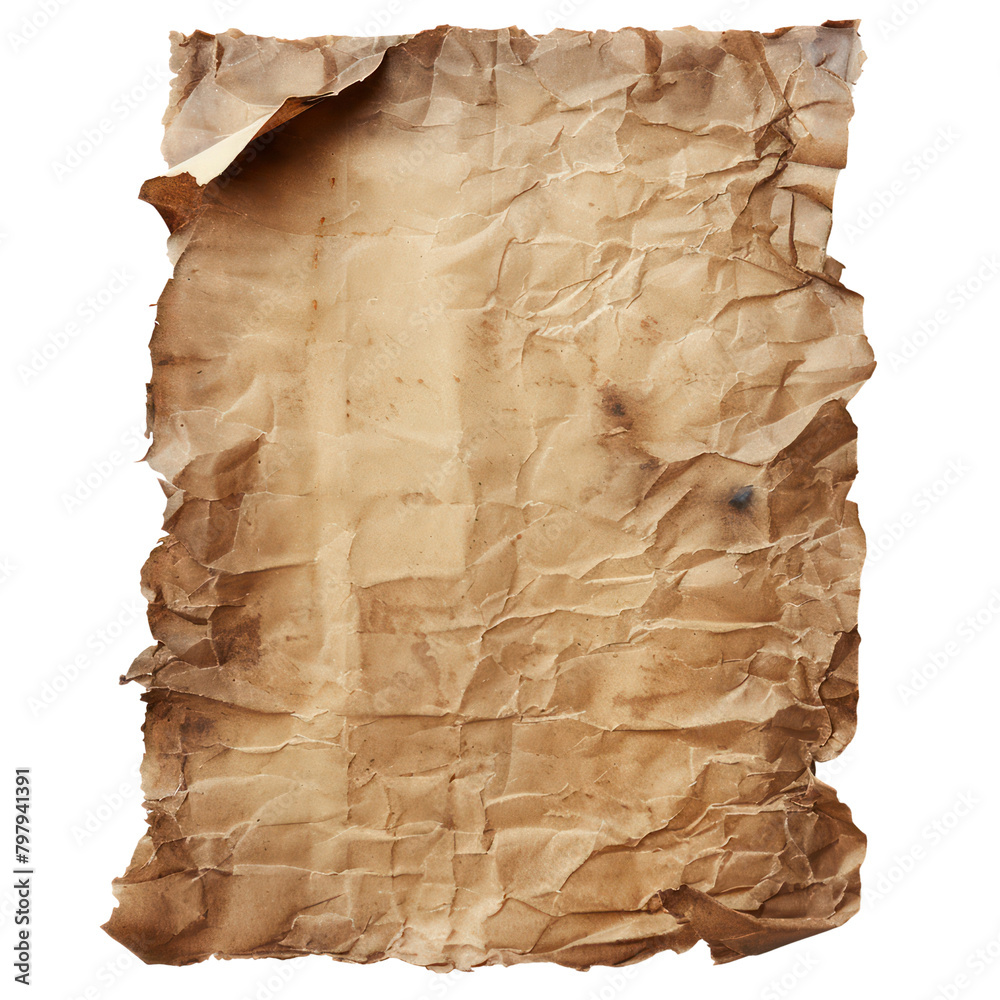 Old empty paper isolate on transparent png.