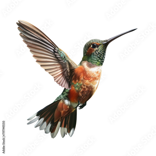 Hummingbirds flying isolate on transparent png.