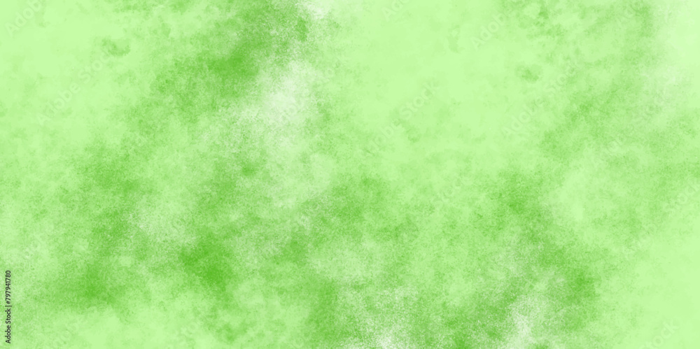 Abstract dynamic particles with soft Green clouds on dark background. Defocused Lights and Dust Particles. Watercolor wash aqua painted texture grungy design.