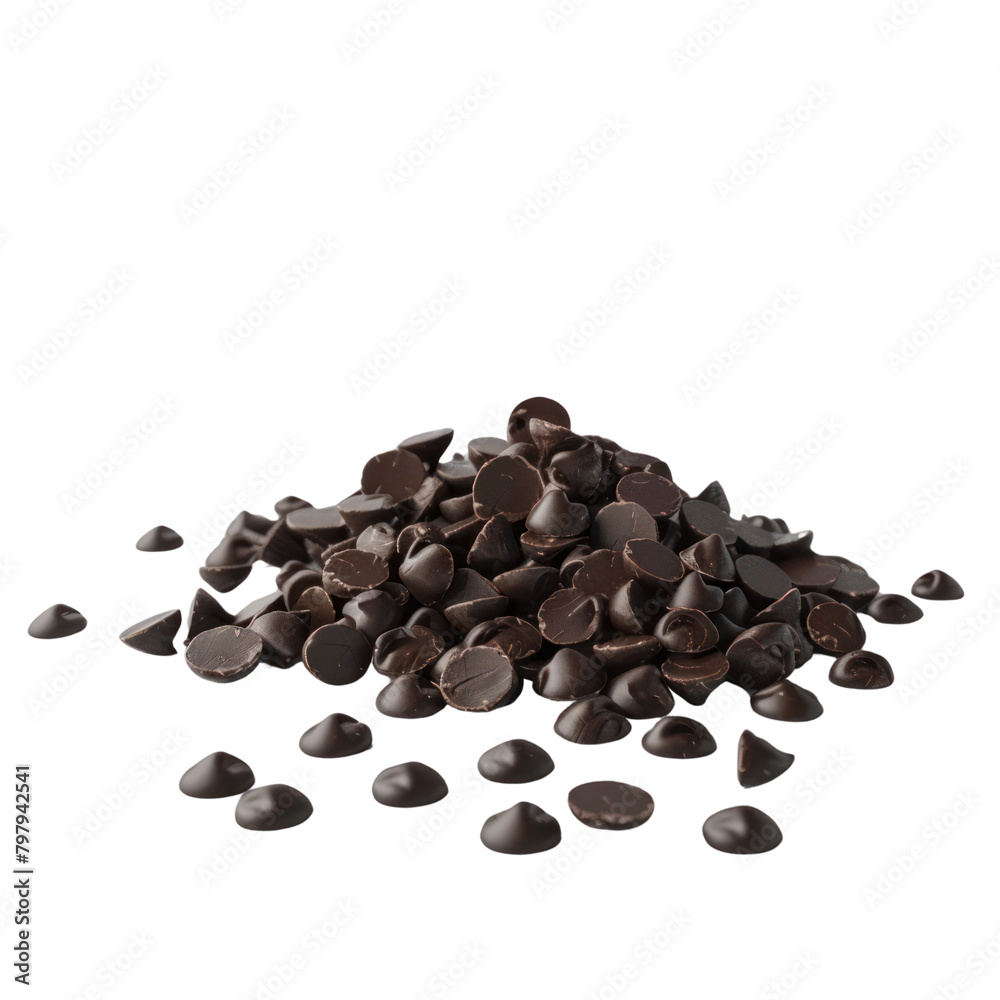 Naklejka premium A small pile of chocolate chips isolate on transparent png.