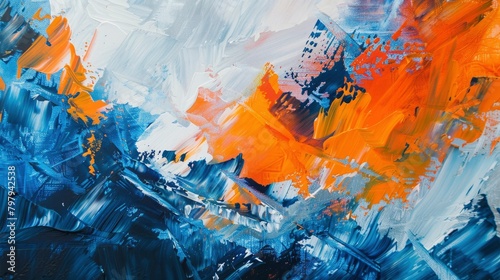Abstract Blue and Orange Painting, Abstract Artwork with an Abstract Landscape in Vibrant blues and oranges, Modern art painting with expressive brush strokes and palette knife techniques