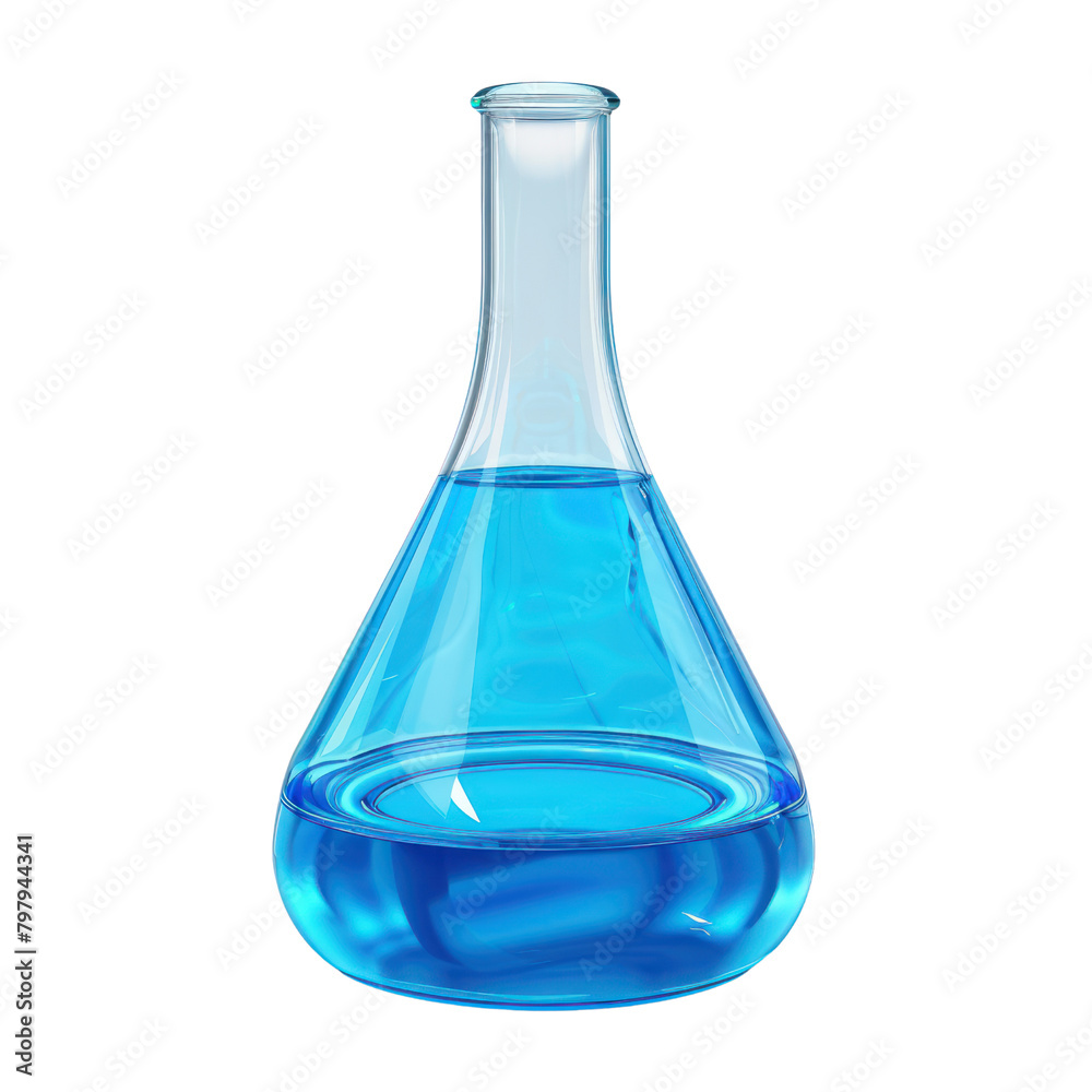 Conical flask with blue liquid isolate on transparent png. Conical flask with blue liquid isolate on transparent png.