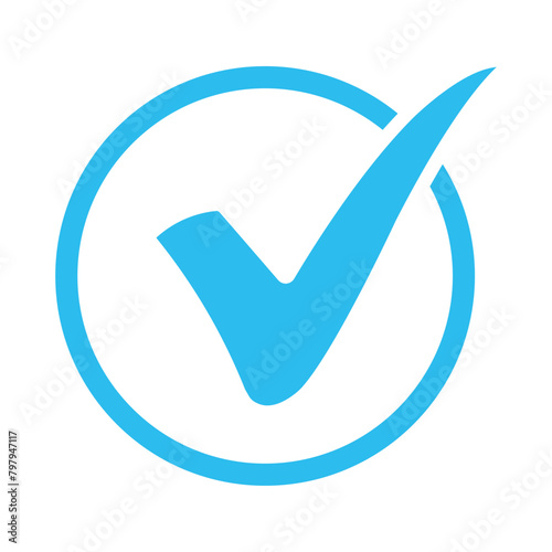 Blue check mark icon in a circle. Tick symbol in blue color, vector illustration. Check mark icon symbol vector. Symbol for website computer, mobile and app.