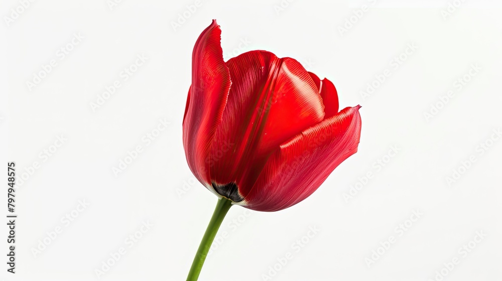 A vibrant red tulip bloom set against a pristine white background perfect for Easter or Valentine s Day greetings
