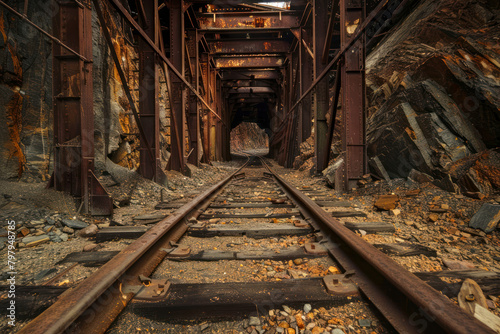 Old abandoned mine with rusty railroad. © Hunman