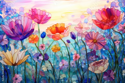 Flower garden landscape background art backgrounds painting.