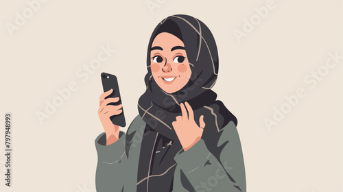 Cartoon Arab woman character with hijab girl talking
