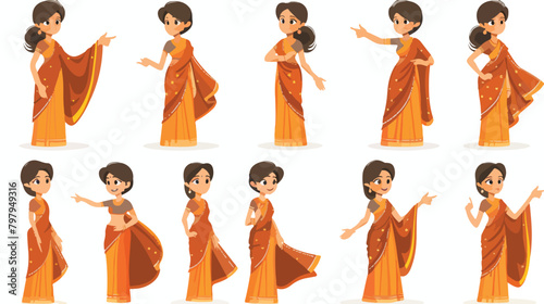 Cartoon business indian woman character with present