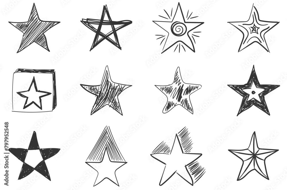 PNG, Hand Drawn star doodles set. Sketch style icons. Set of black handmade stars in doodle style on a white background.
PNG, Hand Drawn star doodles set. Sketch style icons. Set of black handmade stars in doodle style on a white background.