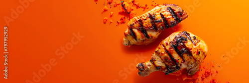 juicy grilled chicken on an orange background