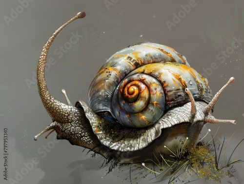 A detailed close-up of a unreal bizarre snail in its natural habitat. © Sebastian Studio