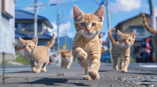 A riotous comic art interpretation brings Kyoto to life as thousands of cats roam the streets, their silly antics and ludicrous behavior transforming the city photo