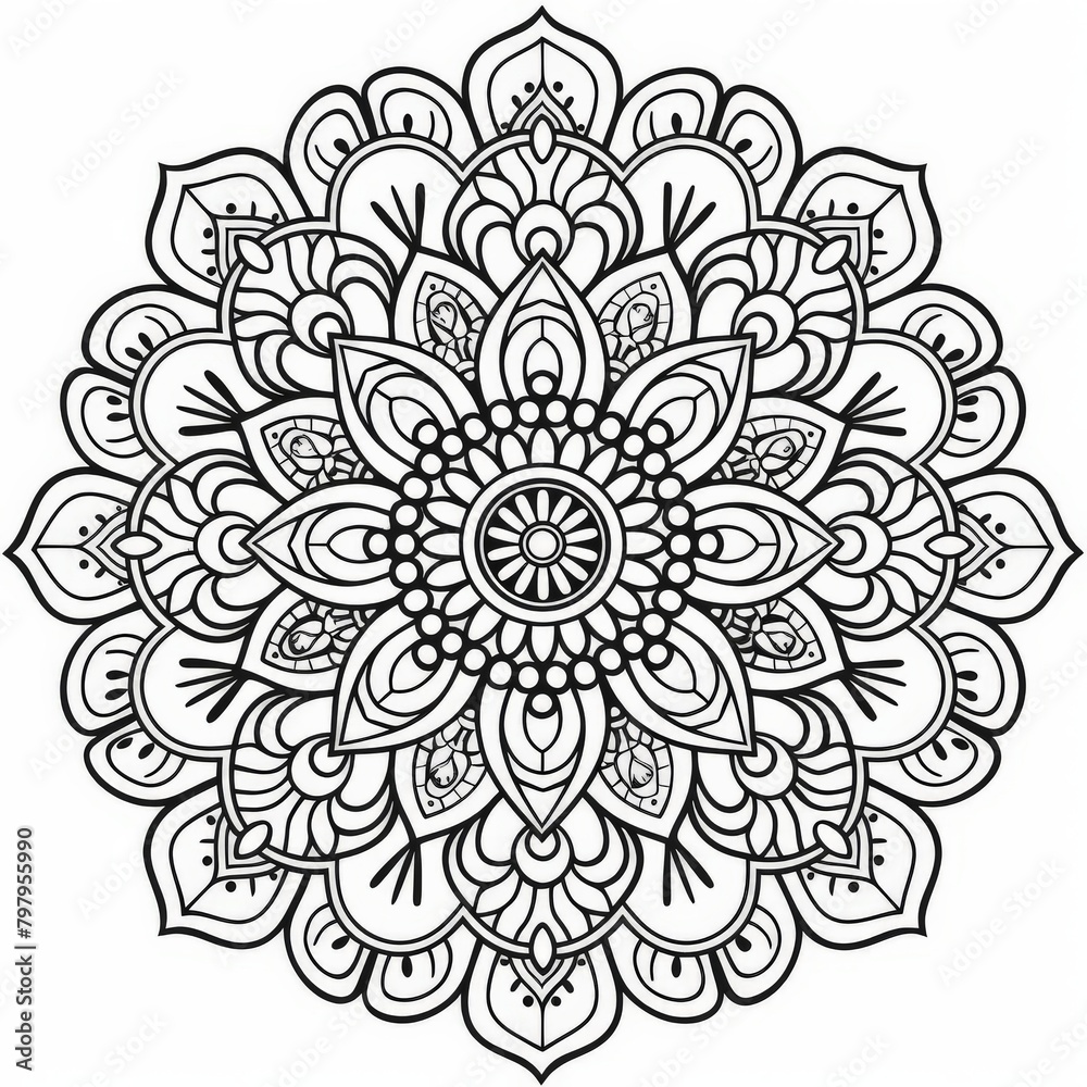 Intricate Black and White Flower Mandala Drawing Intricate Black and White Flower Mandala Drawing