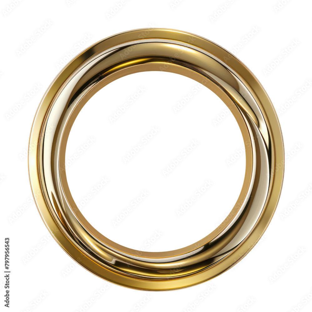 Gold plated circle isolate on transparent png.