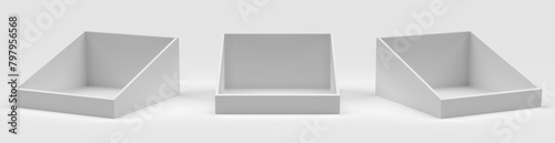 Empty Product Display Tray, PDQ Display. PDQ Display Box With Three Different View. 3D Rendered