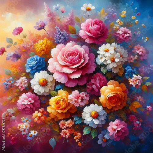 Oil painted flowers in vibrant colours