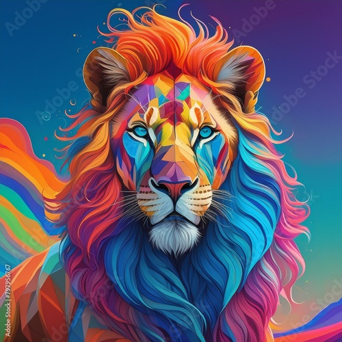 Cool lion with colors