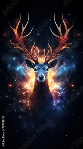 Magic deer astronomy darkness wildlife. © Rawpixel.com