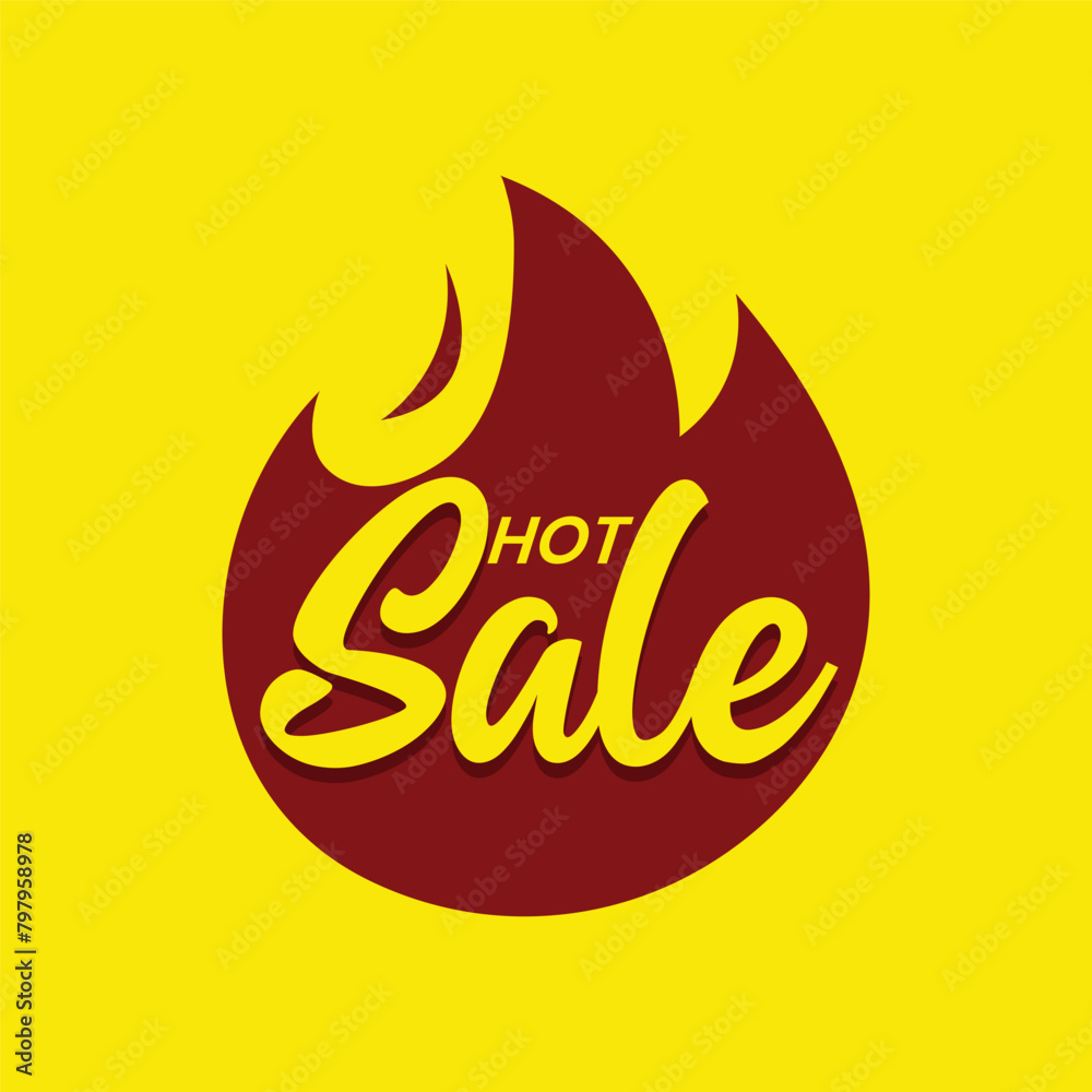 Hot Sale sticker design on a vector fire flame icon. Product advertisement label design. Hot sale web banner, poster, template. Hat sale logo on yellow background. Hot Sale sticker design on a vector fire flame icon. Product advertisement label design. Hot sale web banner, poster, template. Hat sale logo on yellow background.