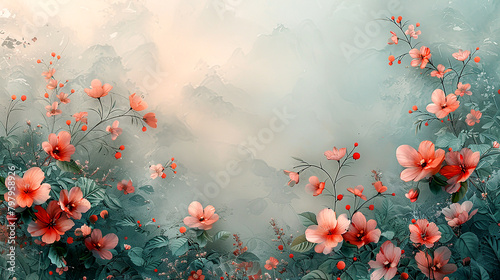 Background with space to insert text, design inspired by nature. Flowers and leaves. Botanical motif