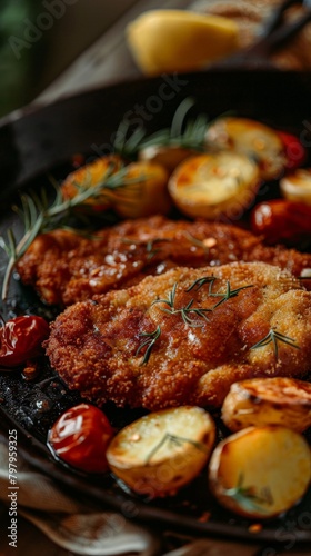 Close Up of a Plate of German Schnitzel on a Table