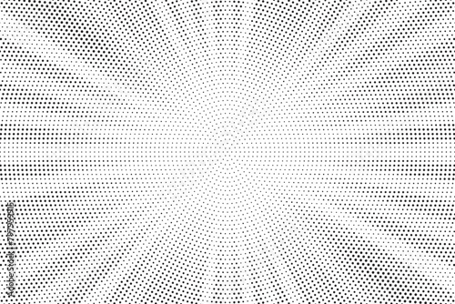 Halftone gradient sun rays pattern. abstract halftone vector dots background. monochrome dots pattern. pop art, comic small dots. star rays halftone poster. shine, explosion. sunrise rays background.