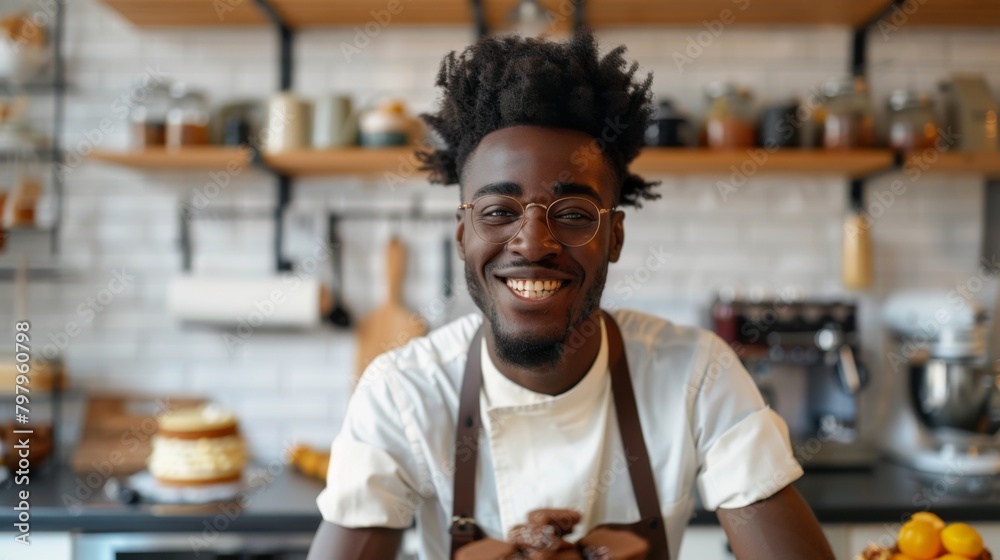 A joyful chef in the kitchen. A joyful chef in the kitchen.