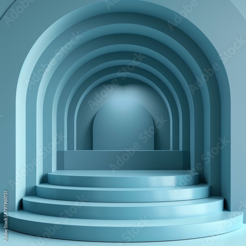 b Blue podium with arches in minimal style 