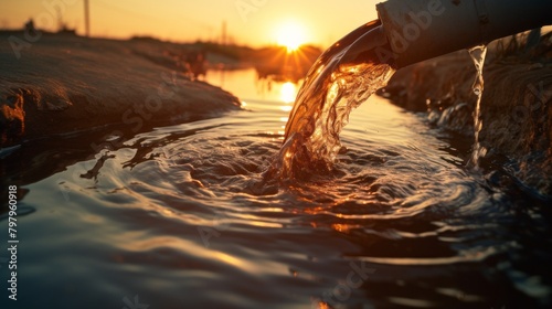 Waste water from industrial sewers into river photo