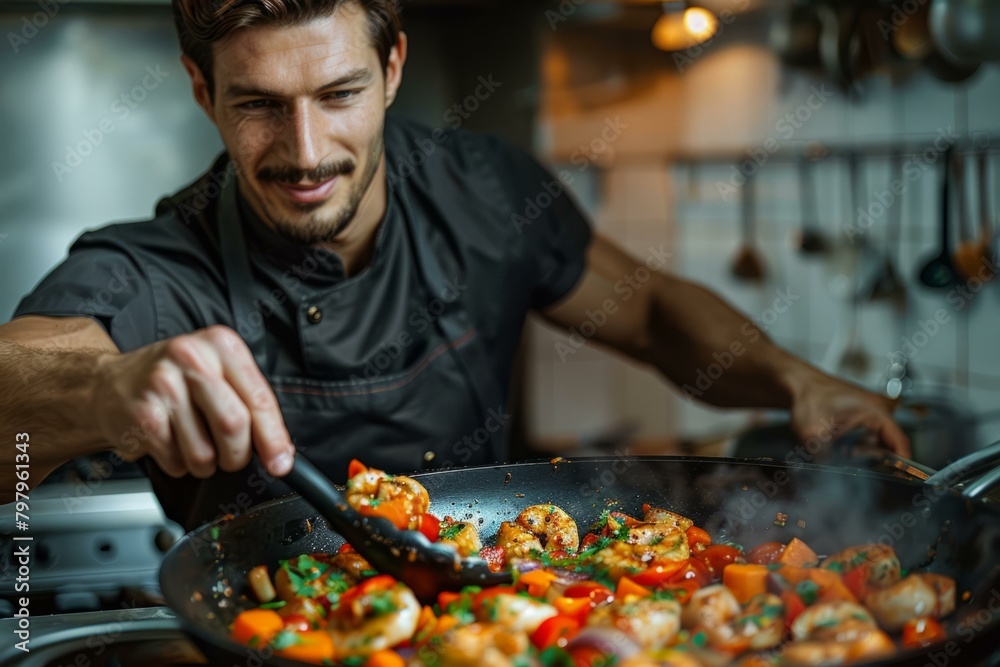 b'Stir-frying a delicious meal with fresh ingredients'