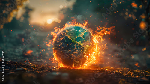 Tilt-shift Earth in Flames A Sign of Climate Crisis photo